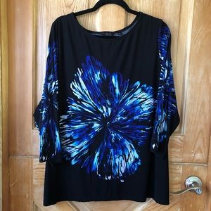 Blue & Black Color Explosion Dressy Top 3X